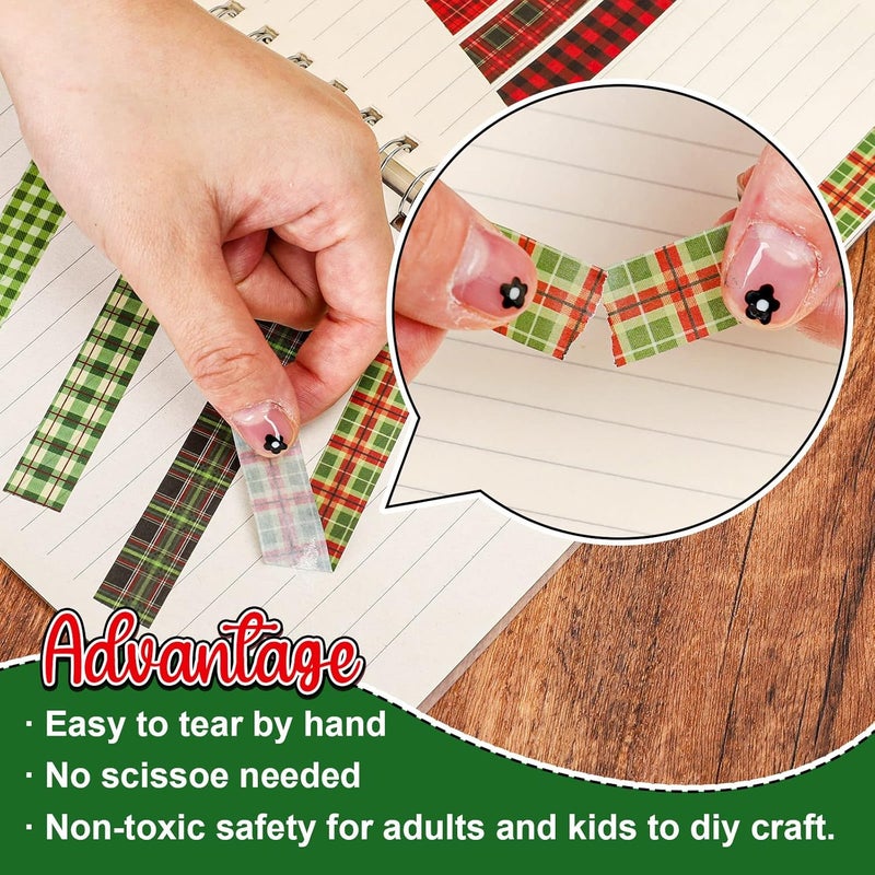 Whaline 12 Rolls Christmas Washi Tape Buffalo Plaid Pattern Red Black Green Xmas Holiday Masking Tape for Scrapbook Journal DIY Craft Gift Wrapping - Image 3